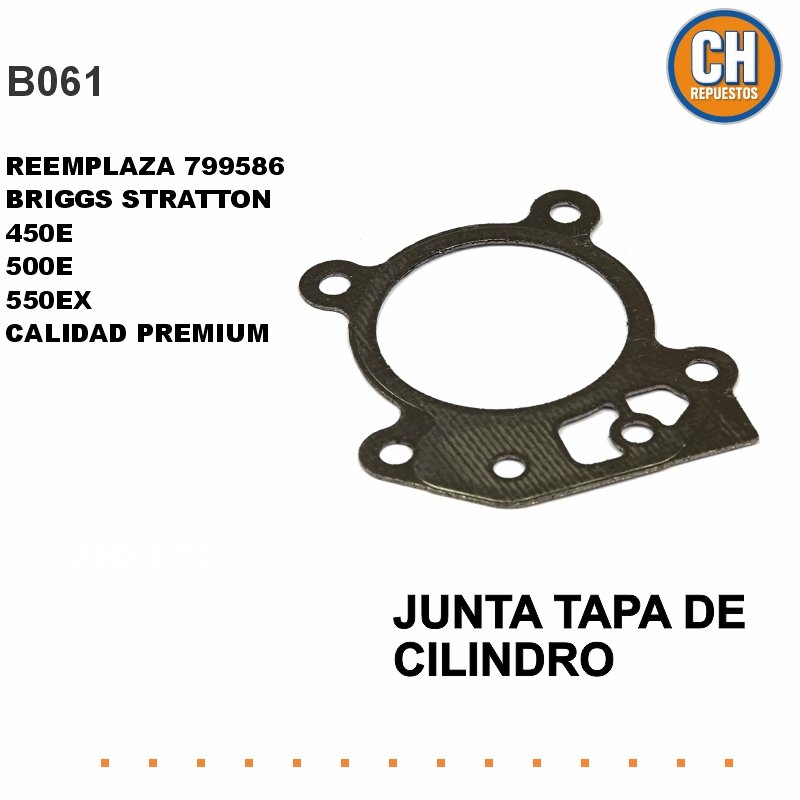 JUNTA TAPA DE CILINDRO para motores B&S código 799586 motor: 08P502; 09P602; 09P702 serie 450 E